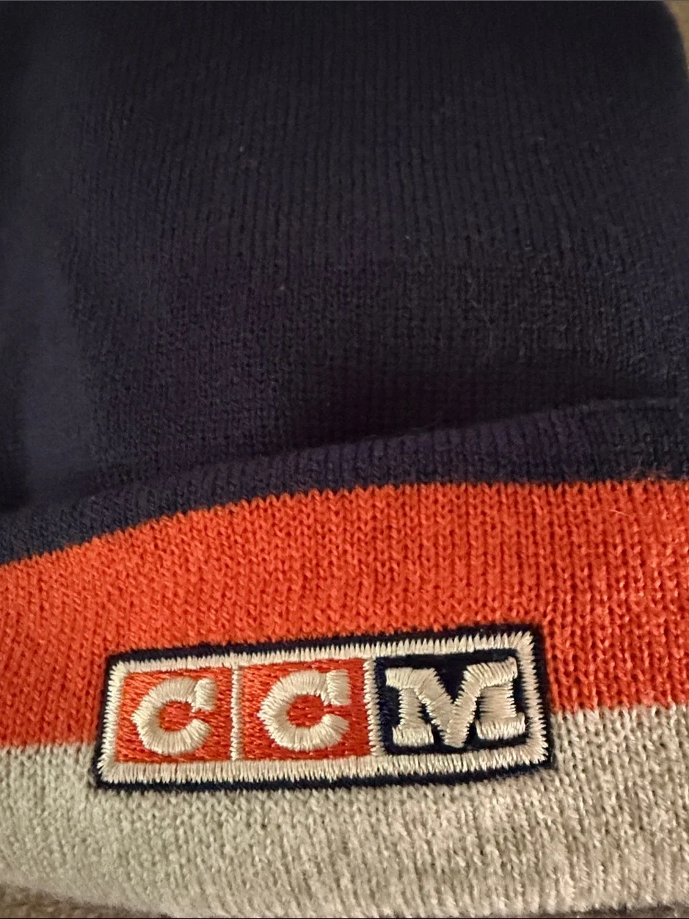 CCM Navy White and Orange Ontario Reign Pom Beanie